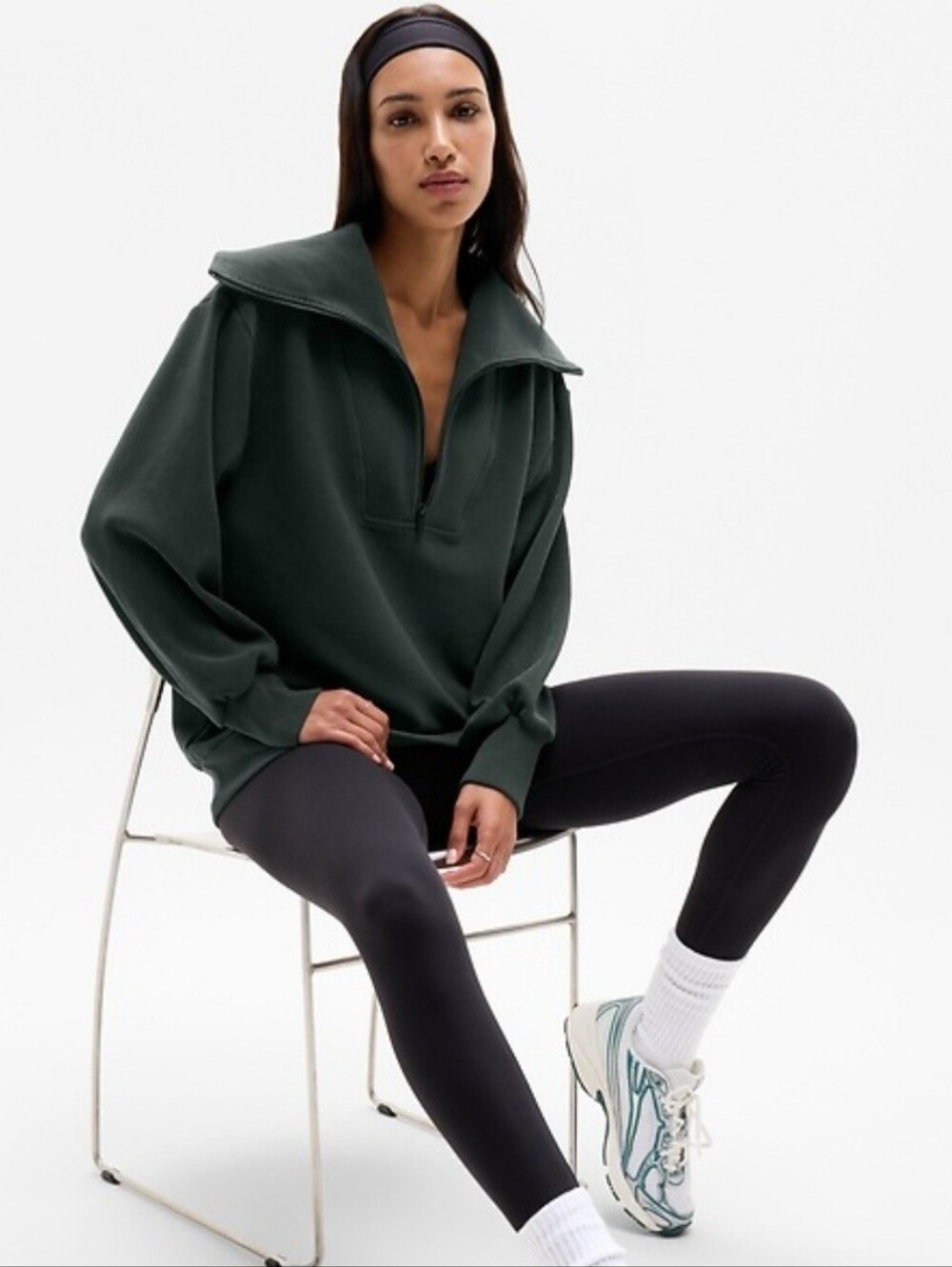 Athleta Ottoman Rib 1/4 Zip Sweatshirt Dark Green Small Petite Cozy Pullover